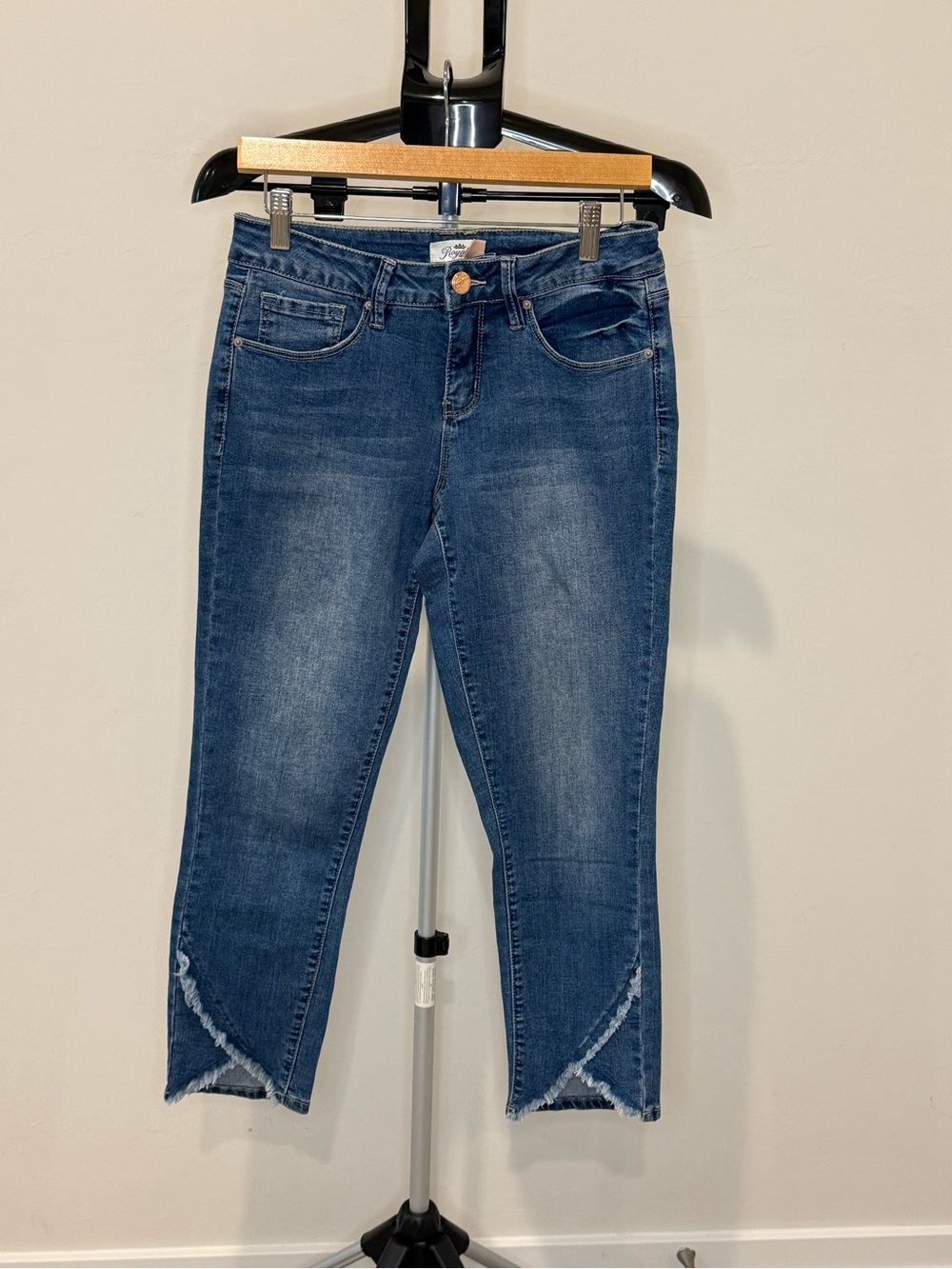 Royalty For Me Medium Blue Cropped Jeans with Frayed V Hem